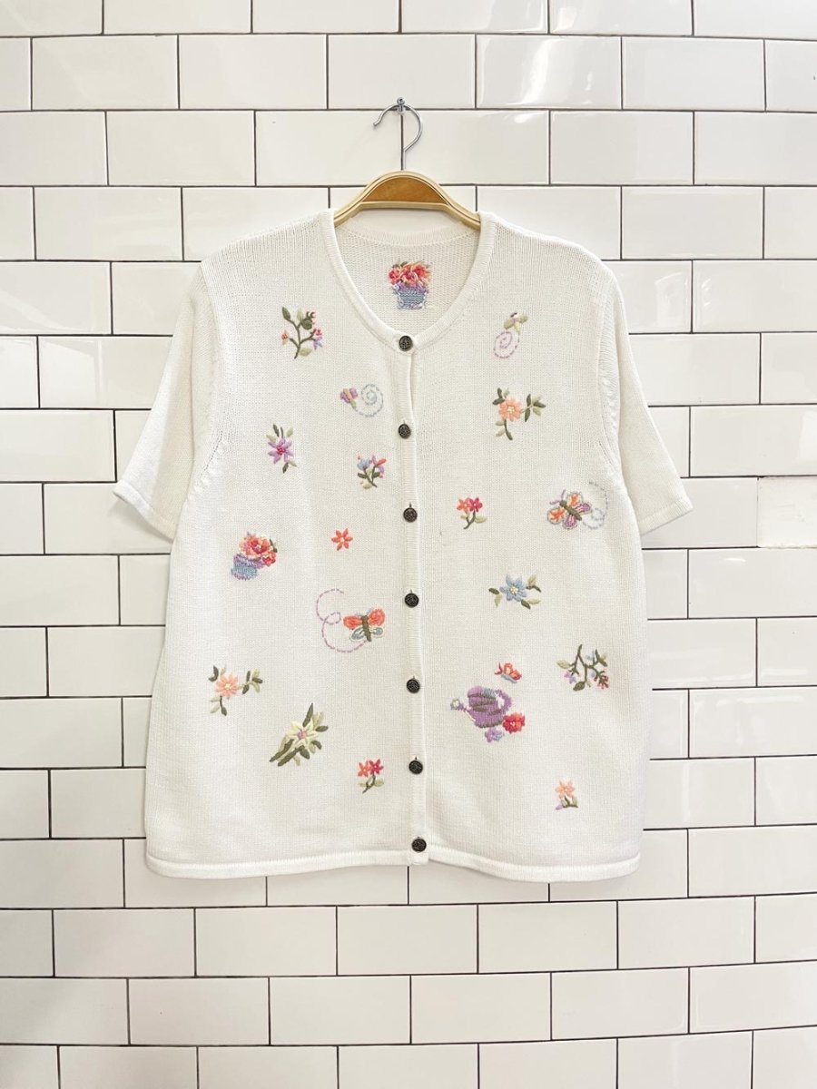 vintage 00s embroidered garden knit cardigan top - good market thrift store
