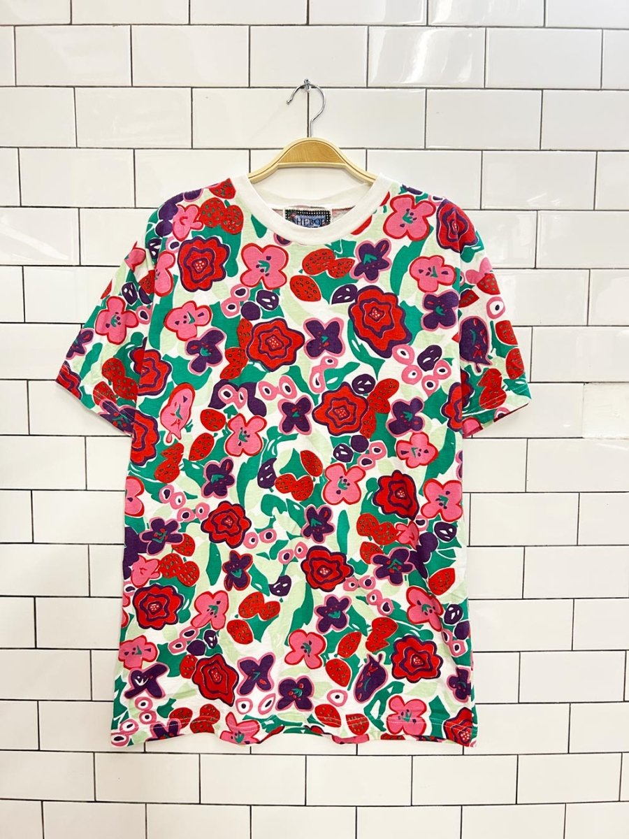 vintage 80s shebop retro floral graphic tee - good market thrift store