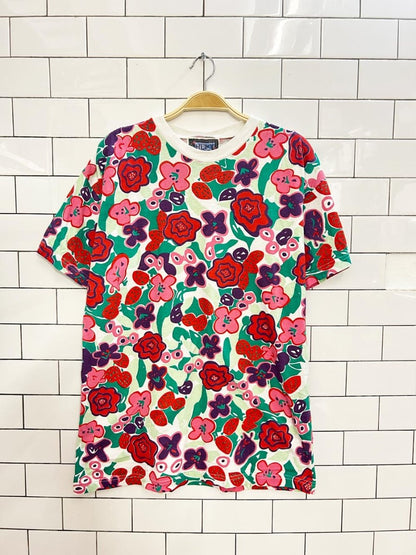 vintage 80s shebop retro floral graphic tee - good market thrift store