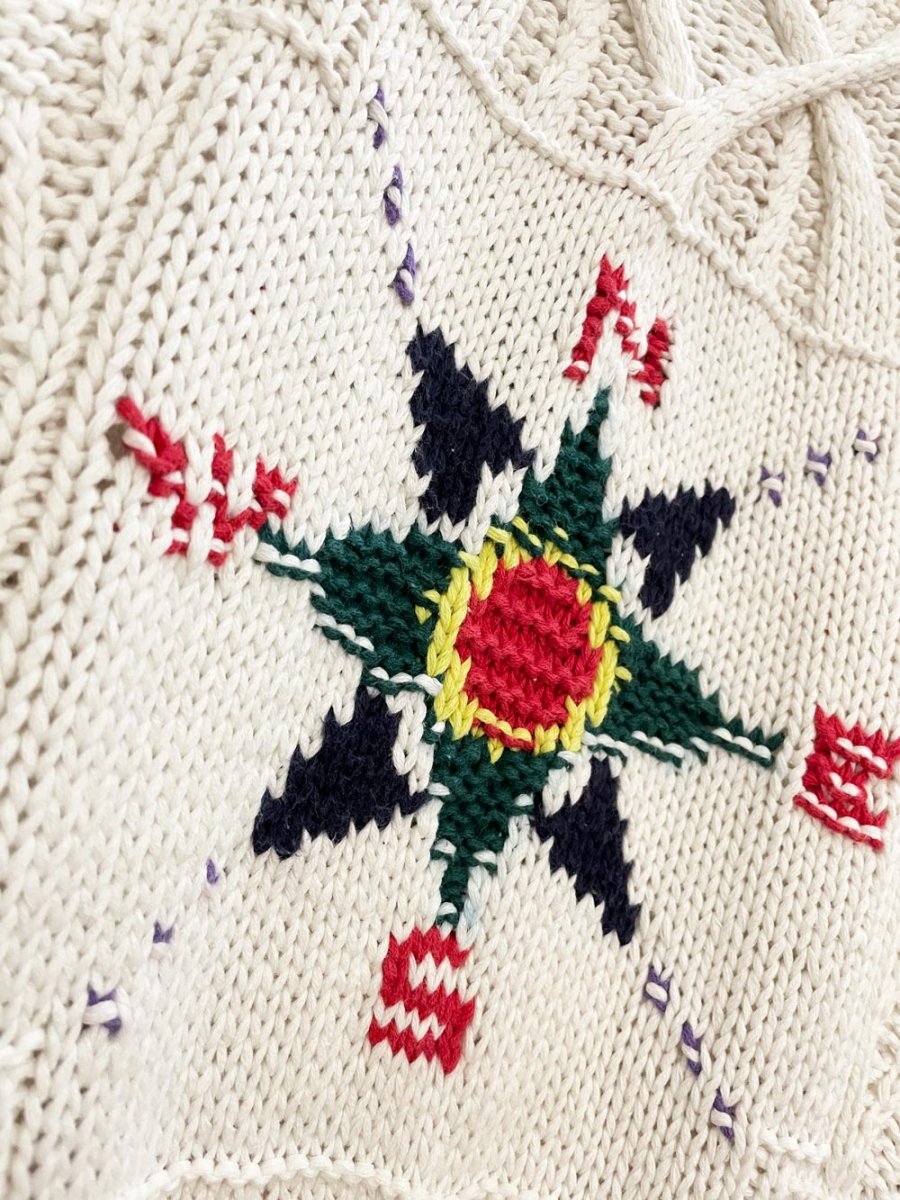 vintage boston traders hand - knit compass + flags chunky sweater - good market thrift store