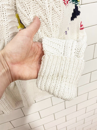 vintage boston traders hand - knit compass + flags chunky sweater - good market thrift store