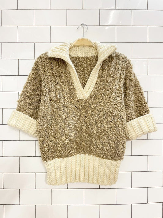 vintage hand - knit two tone chunky boucle polo - good market thrift store