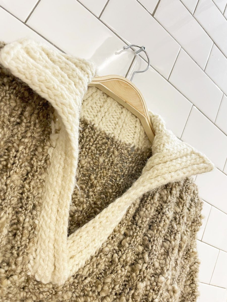 vintage hand - knit two tone chunky boucle polo - good market thrift store