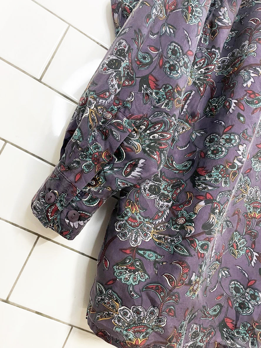 vintage 90s evidence 100% silk paisley full button shirt
