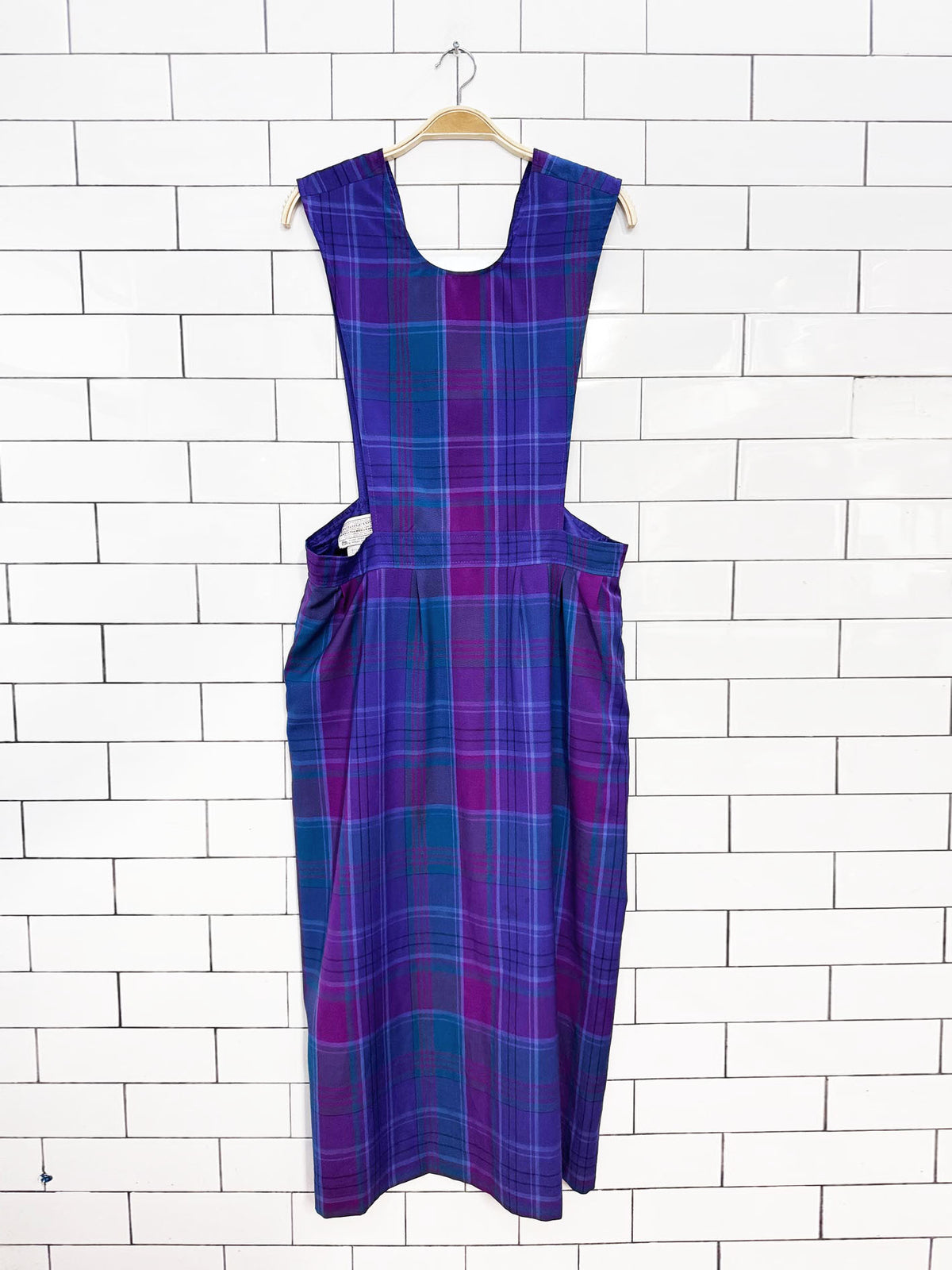 vintage 80s pendleton 100% wool plaid low side jumper maxi dress | talon zipper