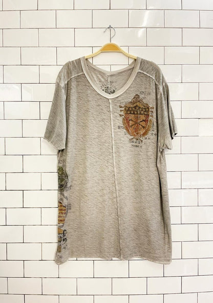 y2k affliction marled sheild tee - good market thrift store