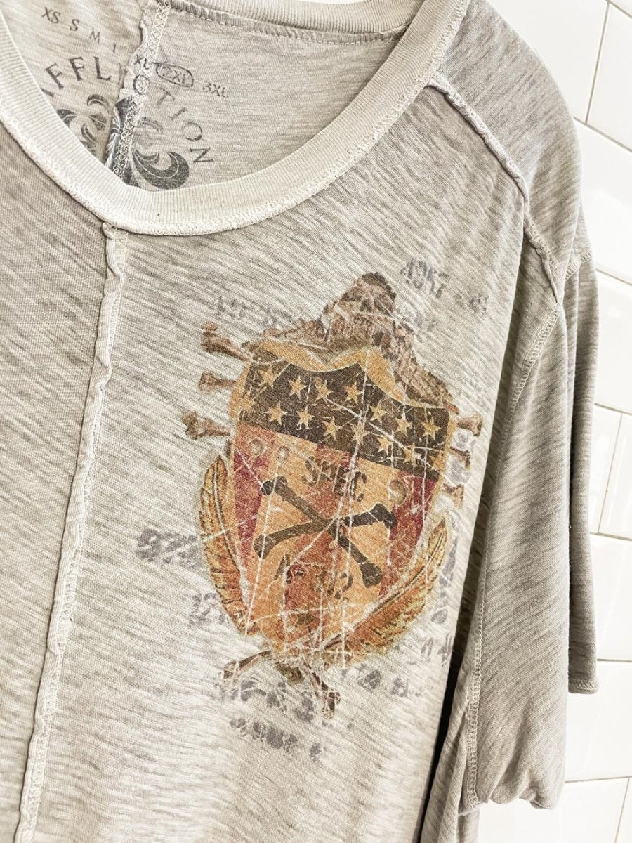 y2k affliction marled sheild tee - good market thrift store