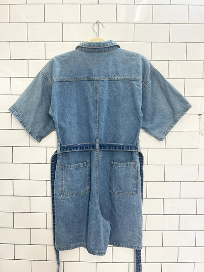 lxq 1/2 button short sleeve denim romper - good market thrift store
