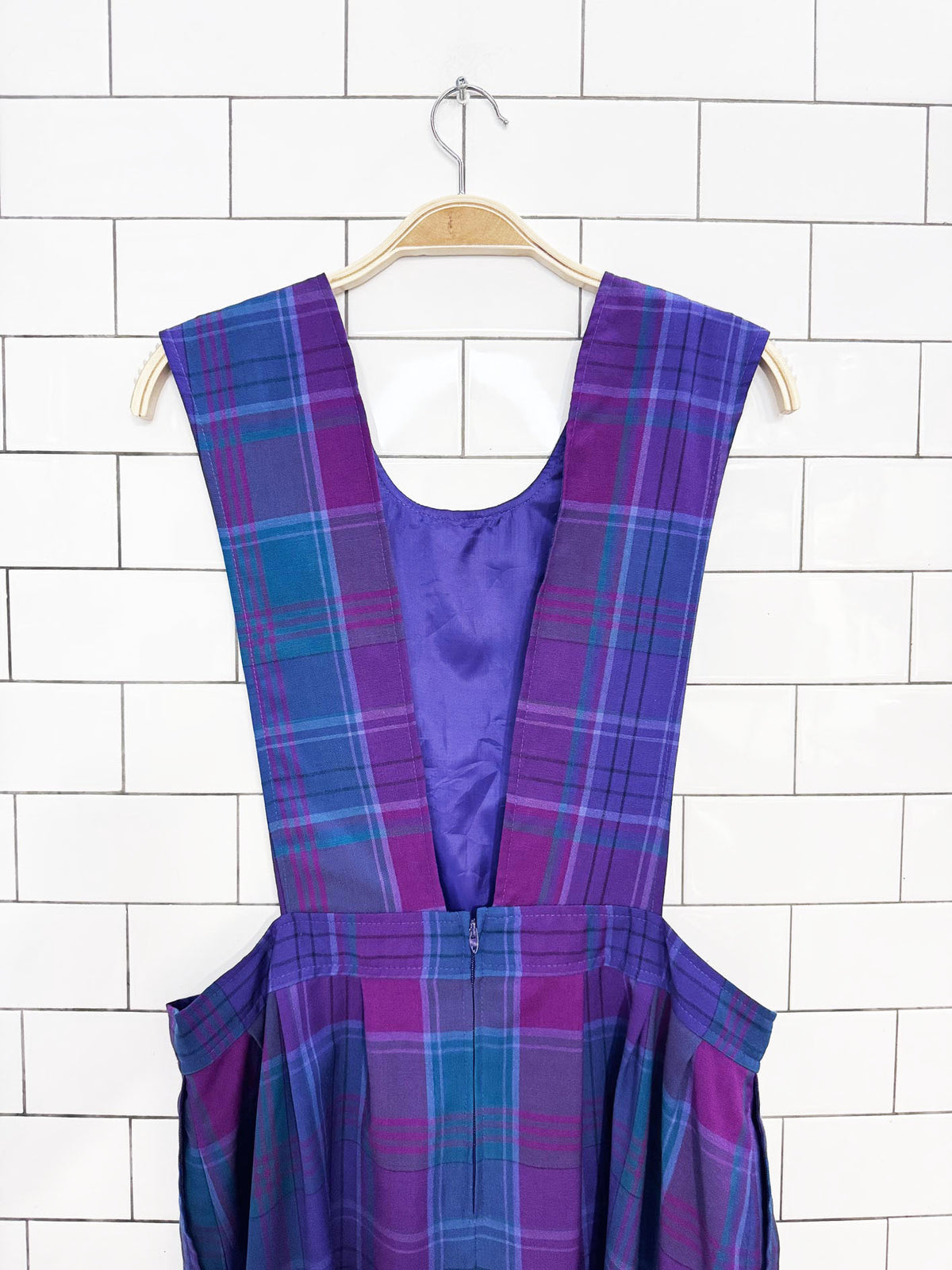 vintage 80s pendleton 100% wool plaid low side jumper maxi dress | talon zipper