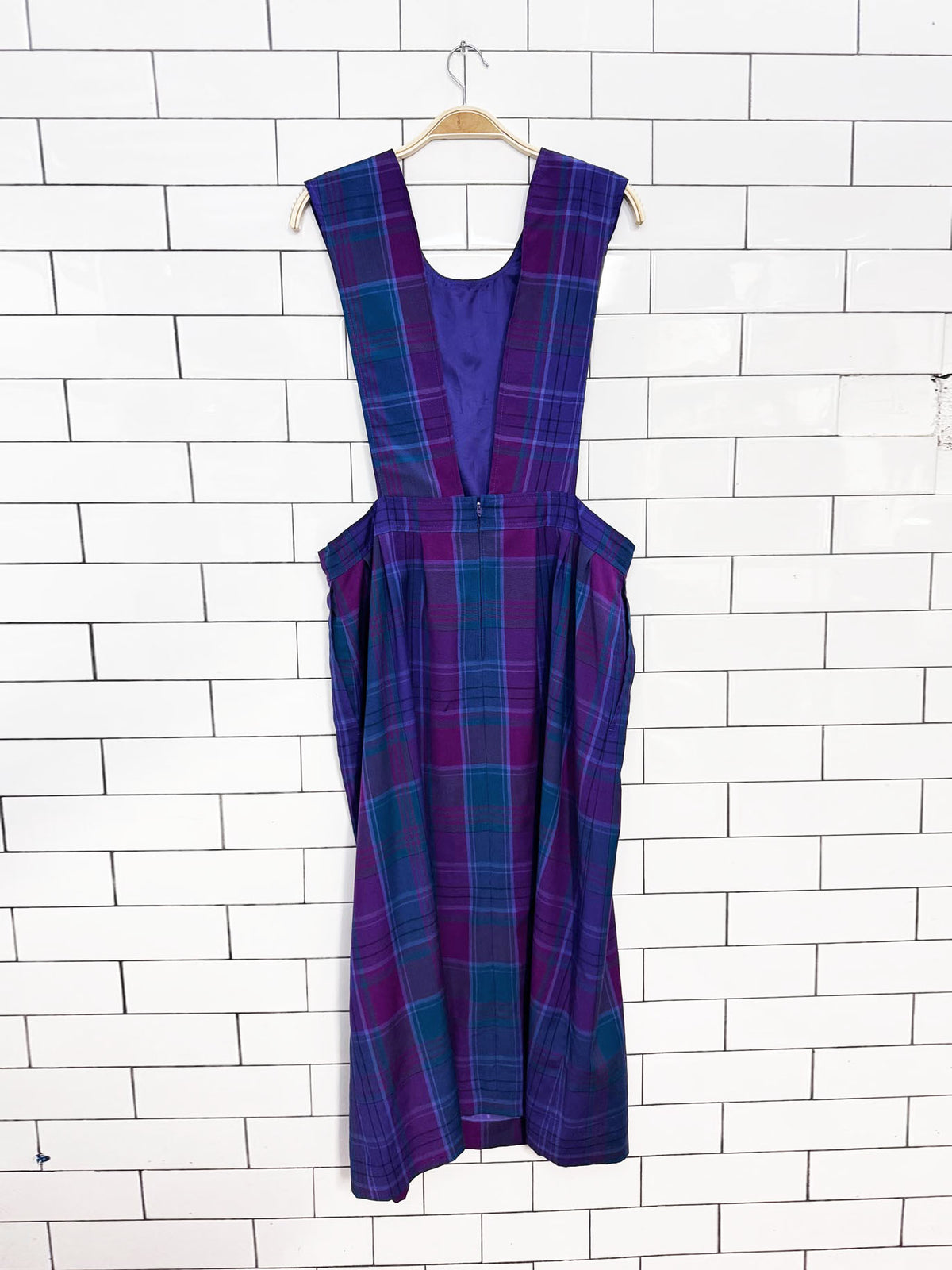 vintage 80s pendleton 100% wool plaid low side jumper maxi dress | talon zipper
