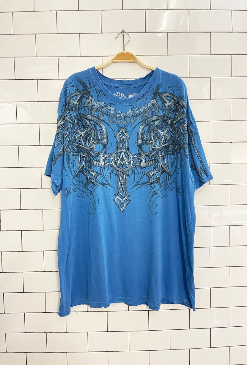 y2k affliction metal skulls + wings tee - good market thrift store