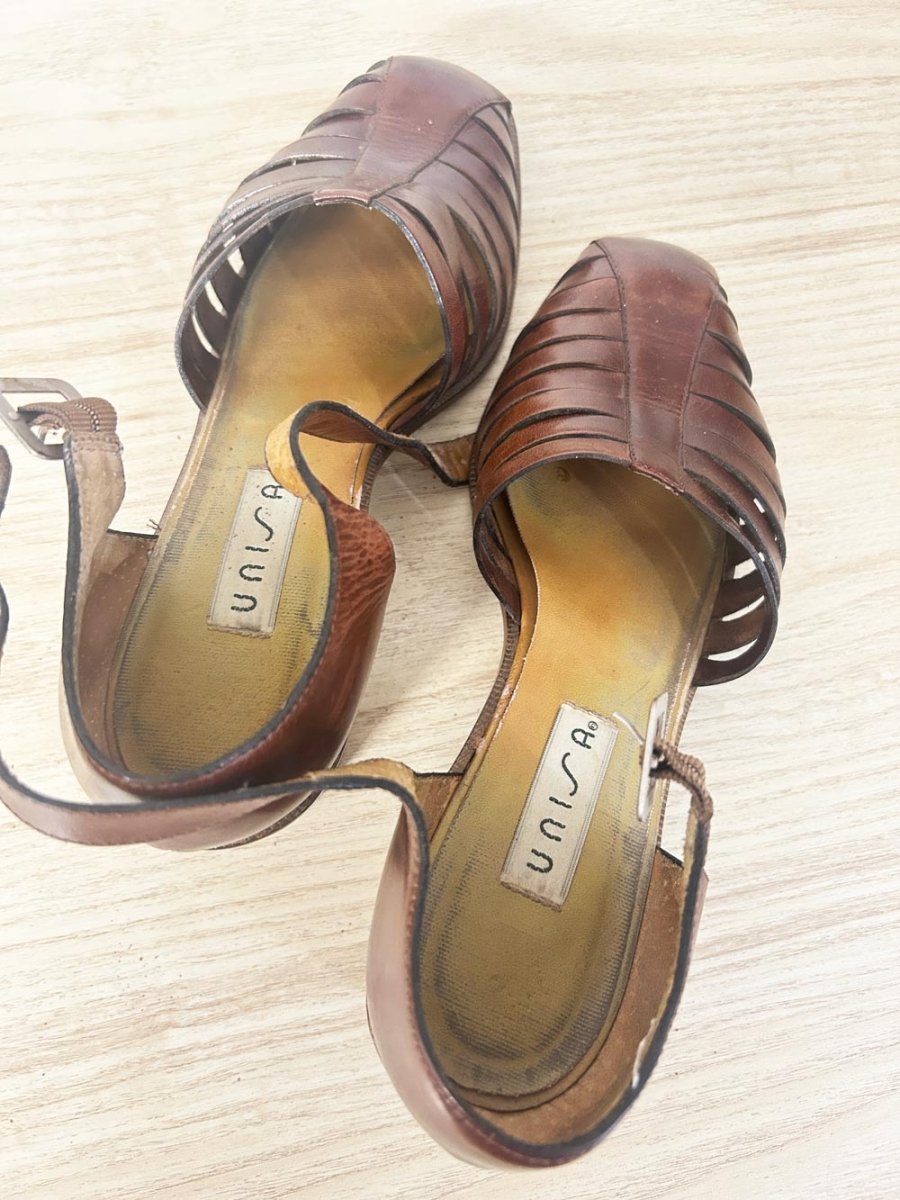 vintage unisa leather ankle strap heels - good market thrift store