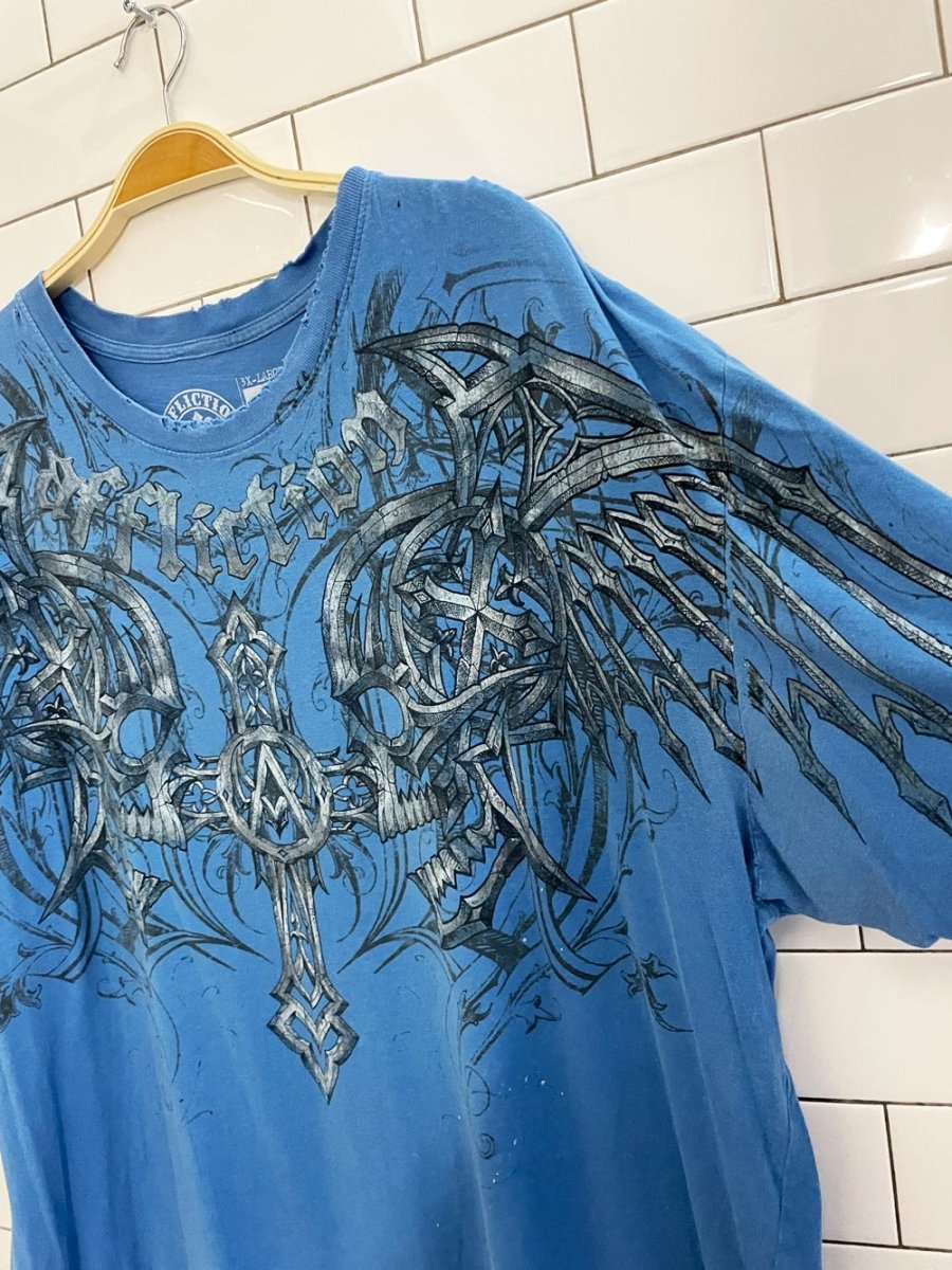 y2k affliction metal skulls + wings tee - good market thrift store