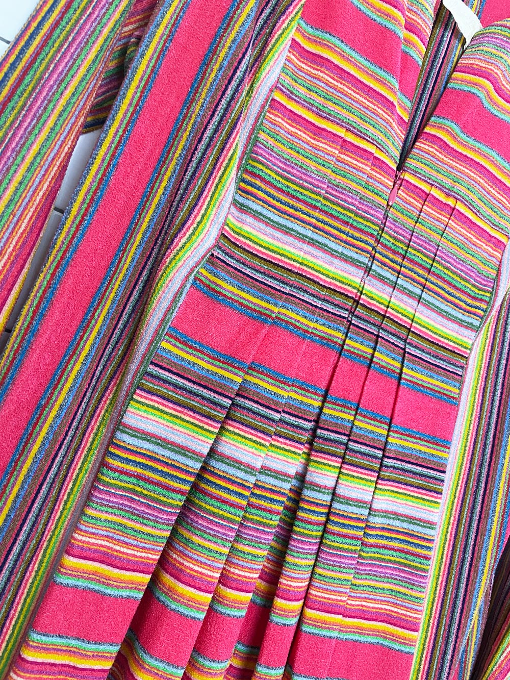 vintage 60s leisure lady striped terry cloth pleated maxi resort dress
