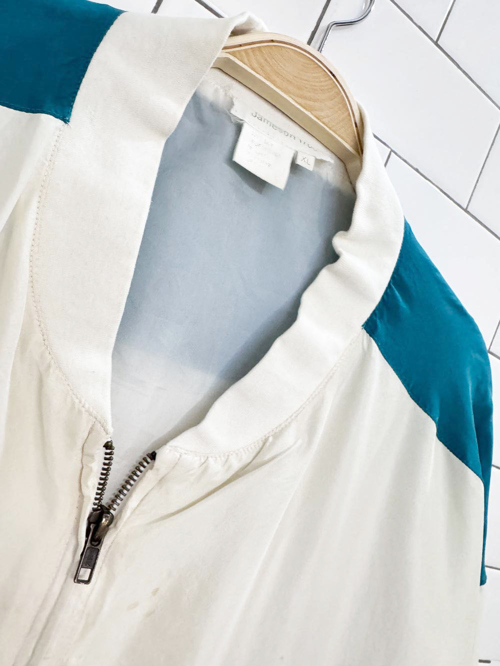 vintage 90s jameson whiskey 100% silk colour block bomber jacket