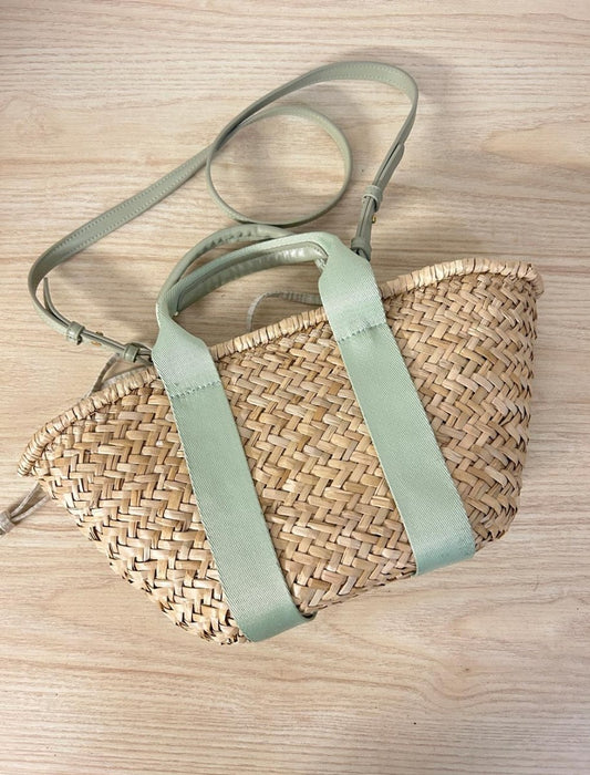 woven straw drawstring lined beach bag - good market thrift store