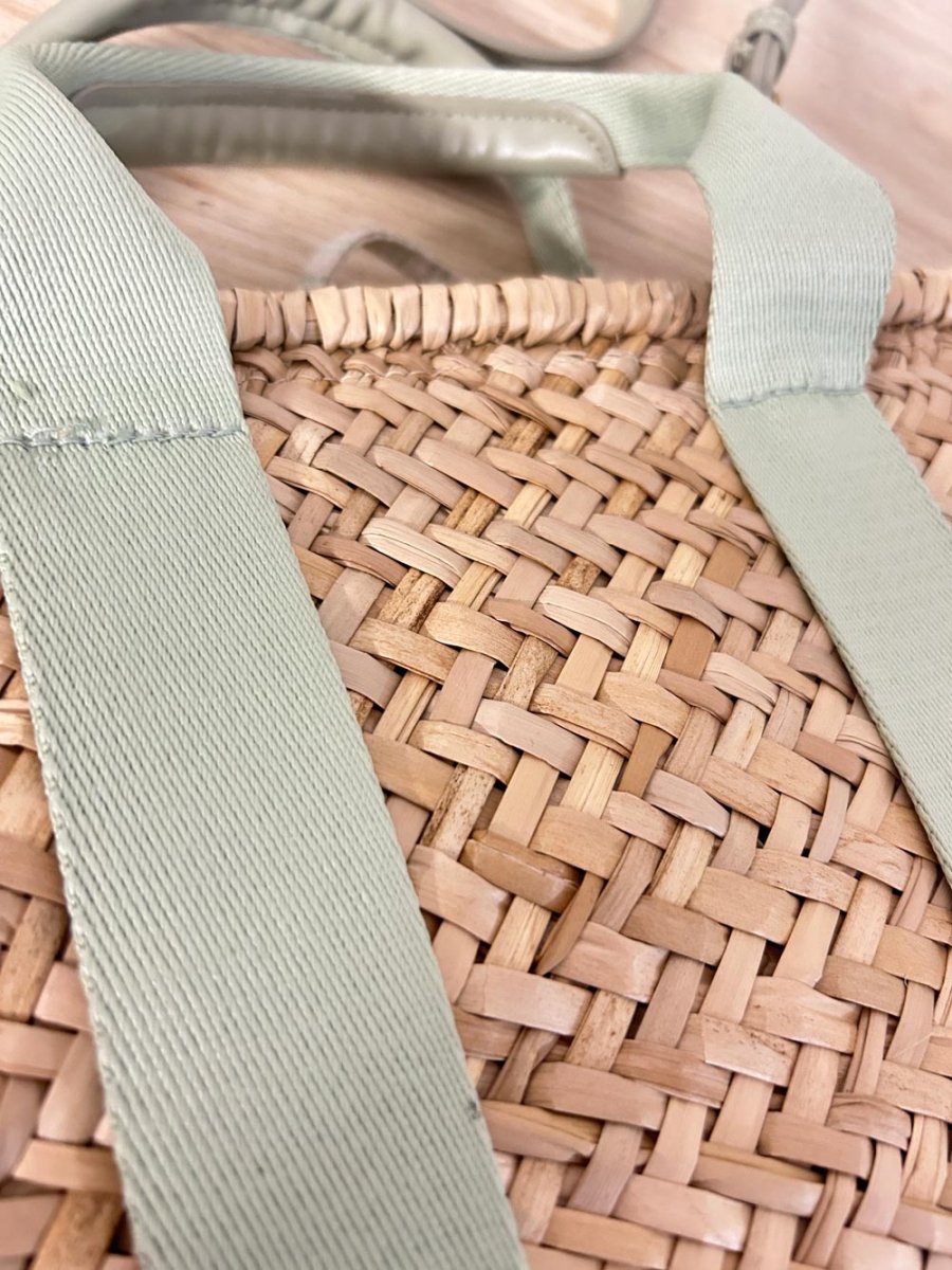 woven straw drawstring lined beach bag - good market thrift store