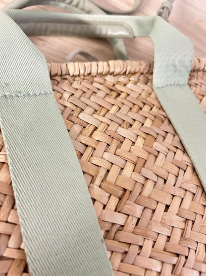 woven straw drawstring lined beach bag - good market thrift store