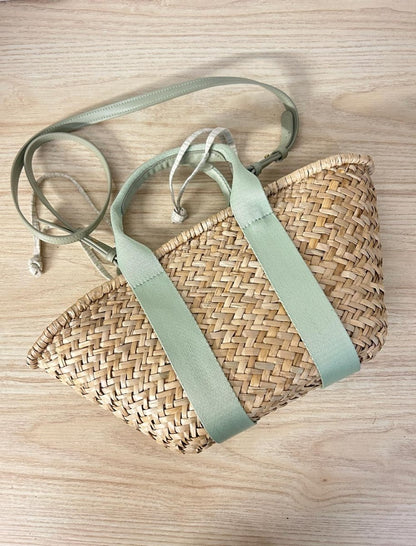 woven straw drawstring lined beach bag - good market thrift store