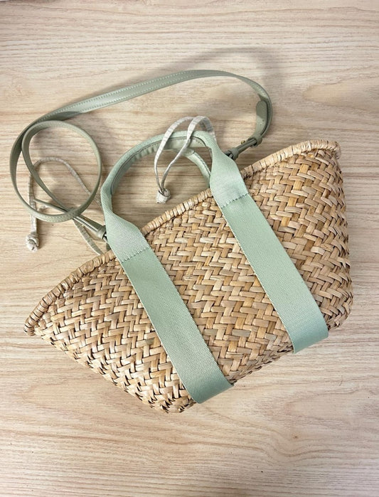 woven straw drawstring lined beach bag - good market thrift store