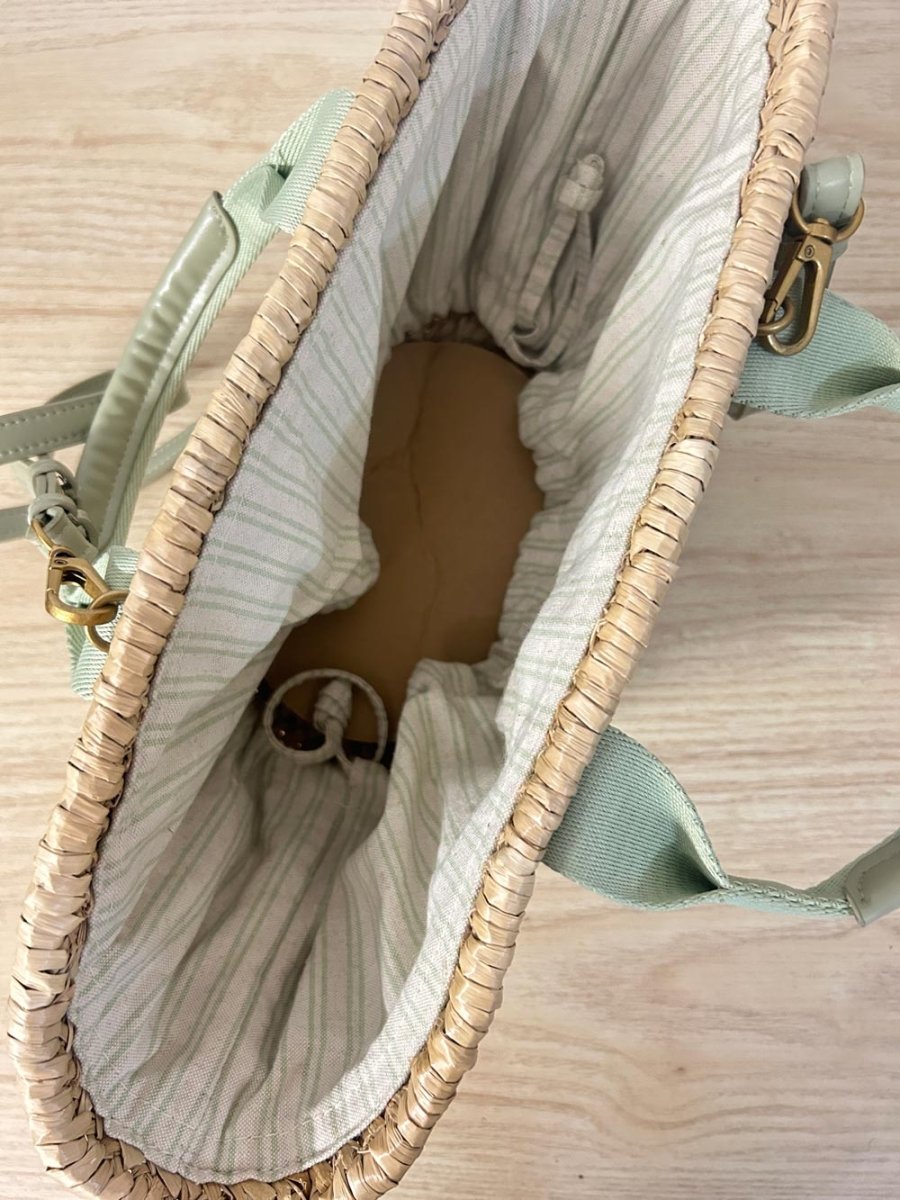 woven straw drawstring lined beach bag - good market thrift store