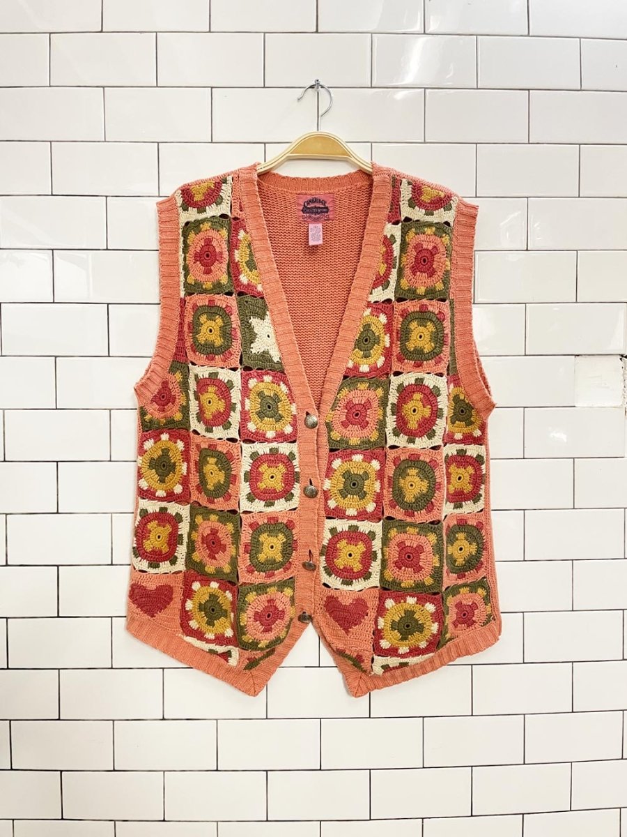 vintage 90s linen - blend crochet knit vest | cambridge country store - good market thrift store