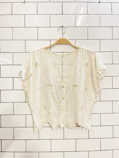 vintage 60s embroidered eyelet floral crop shirt - good market thrift store