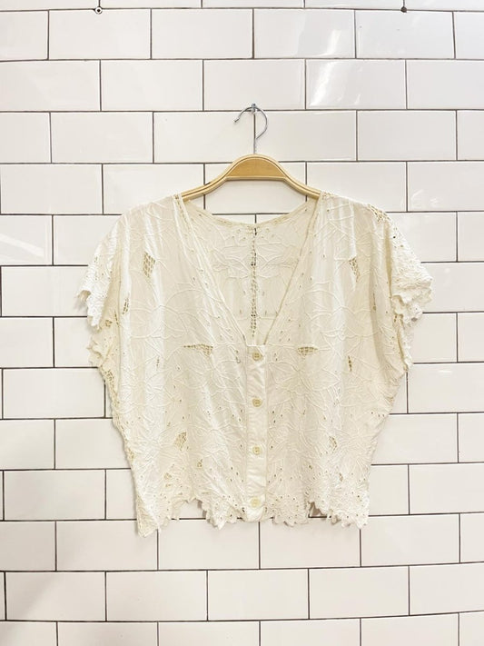 vintage 60s embroidered eyelet floral crop shirt - good market thrift store