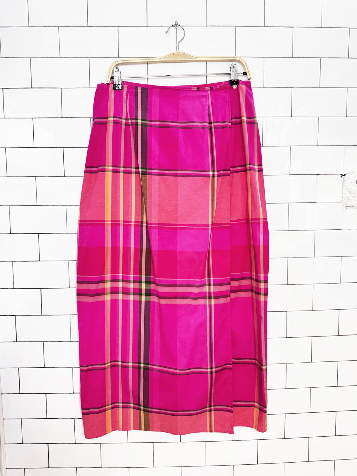 vintage 00s liz claiborne fuschia plaid wrap maxi skirt