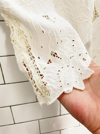 vintage 60s embroidered eyelet floral crop shirt - good market thrift store