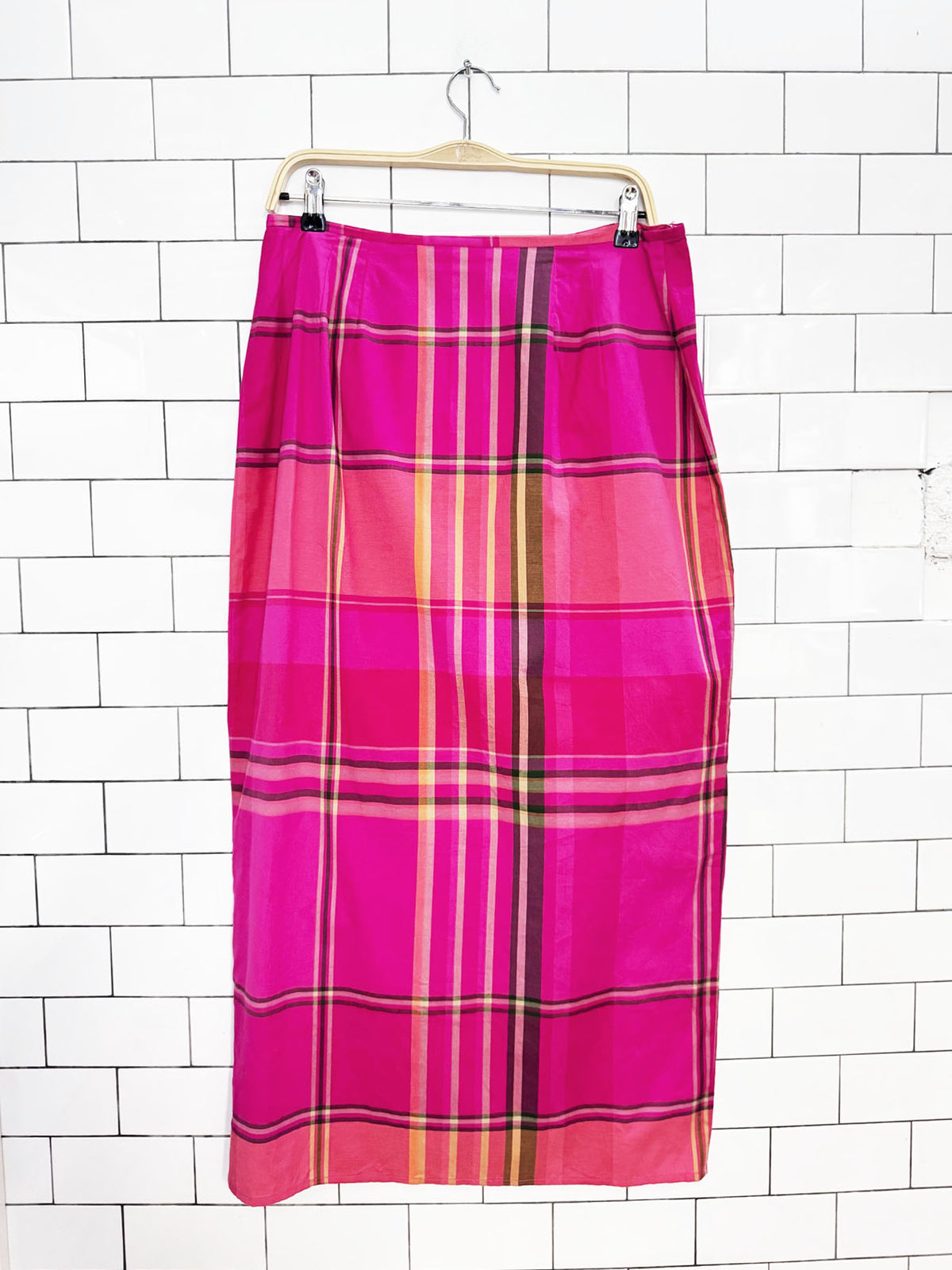 vintage 00s liz claiborne fuschia plaid wrap maxi skirt