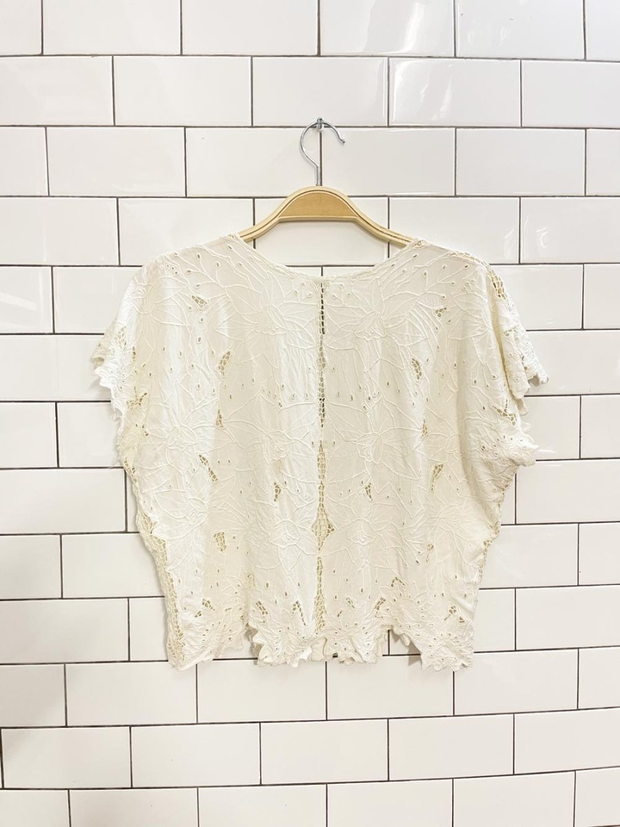 vintage 60s embroidered eyelet floral crop shirt - good market thrift store