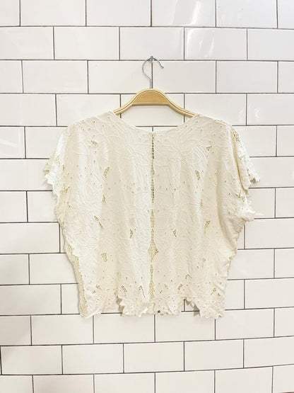 vintage 60s embroidered eyelet floral crop shirt - good market thrift store