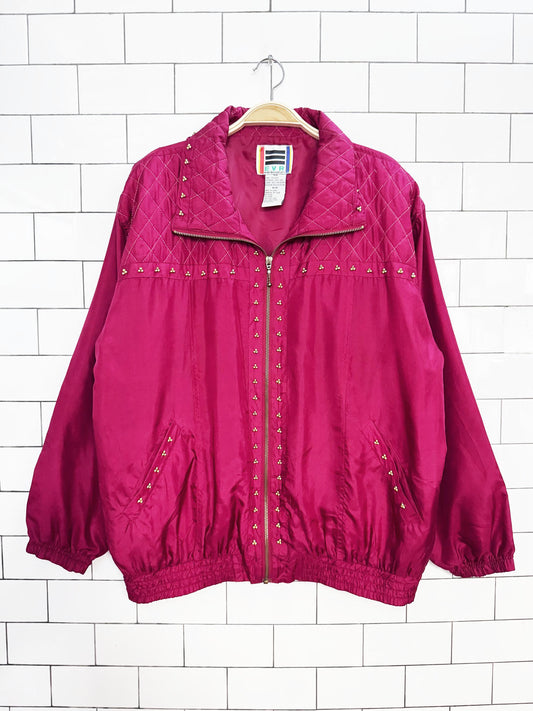 vintage 90s EVR 100% silk oversized quilted beaded full zip jacket