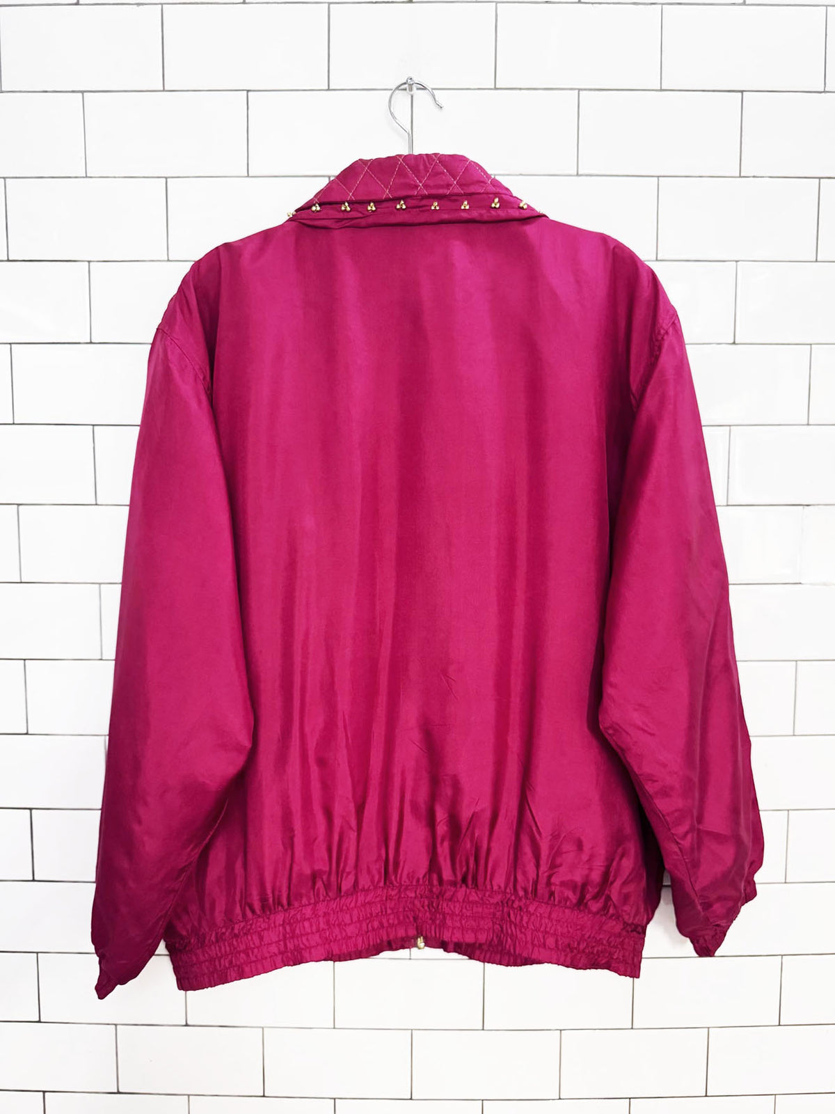 vintage 90s EVR 100% silk oversized quilted beaded full zip jacket