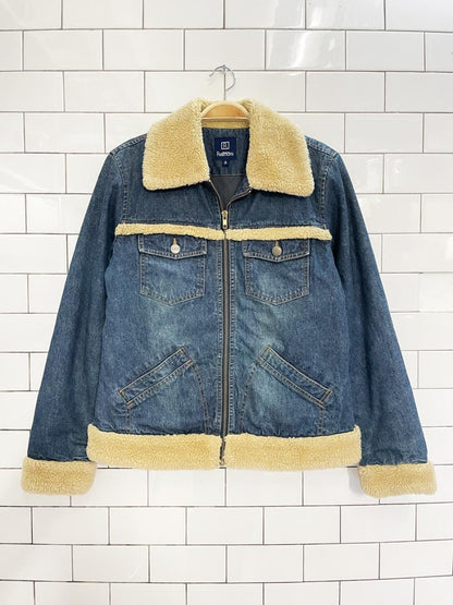 y2k reitmans sherpa trim zip denim jacket - good market thrift store