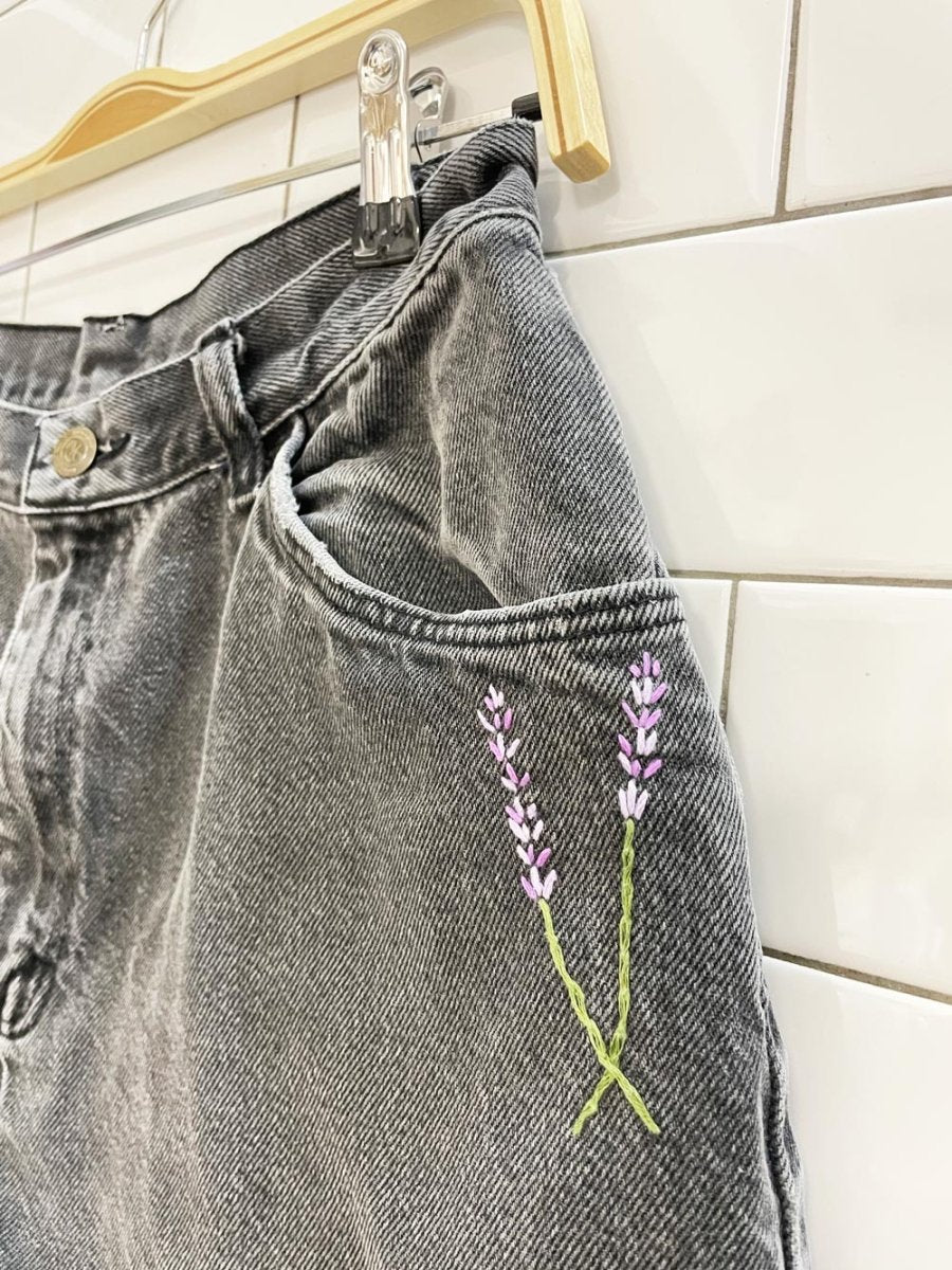 vintage wrangler hand - embroidered denim shorts - good market thrift store