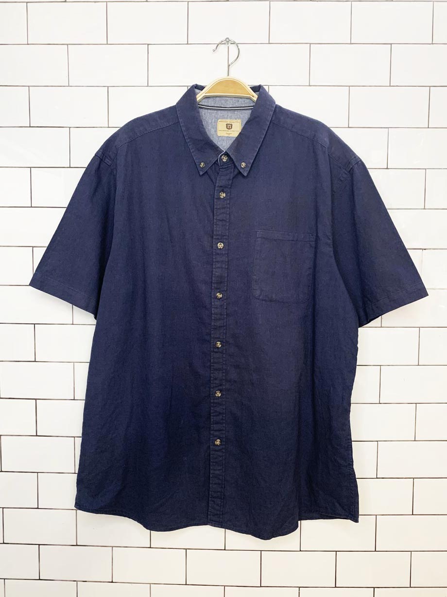 haggar heritage collection linen-blend full button shirt