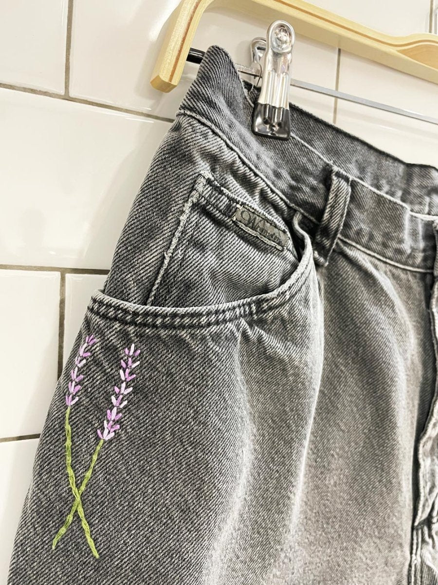 vintage wrangler hand - embroidered denim shorts - good market thrift store
