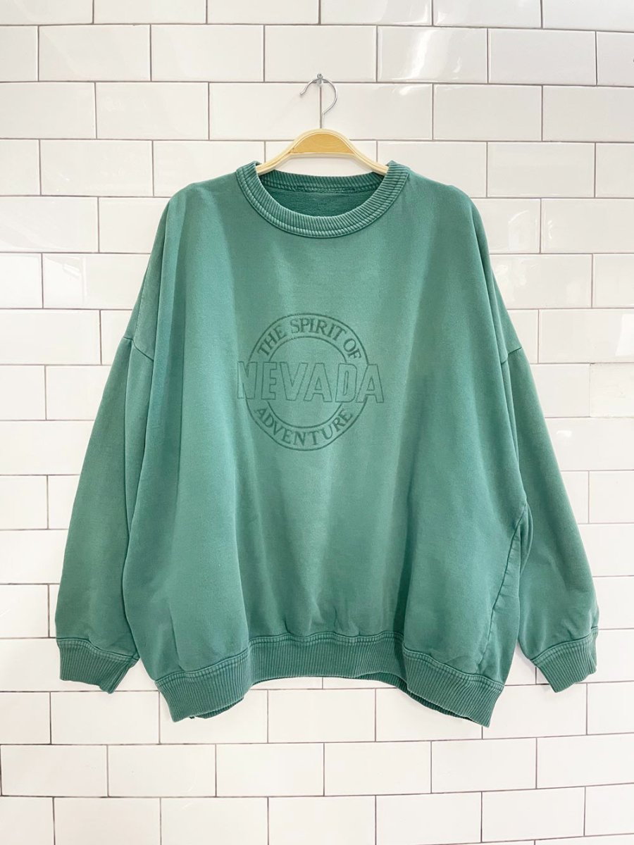 vintage 90s nevada minimal logo oversized cottage crew sweatshirt - good market thrift store