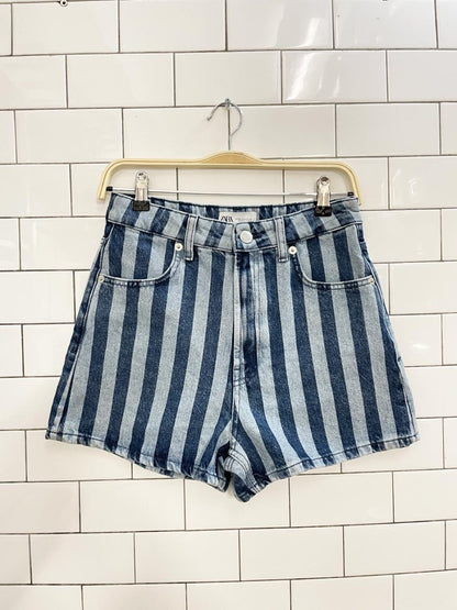 zara striped high rise denim shorts - good market thrift store