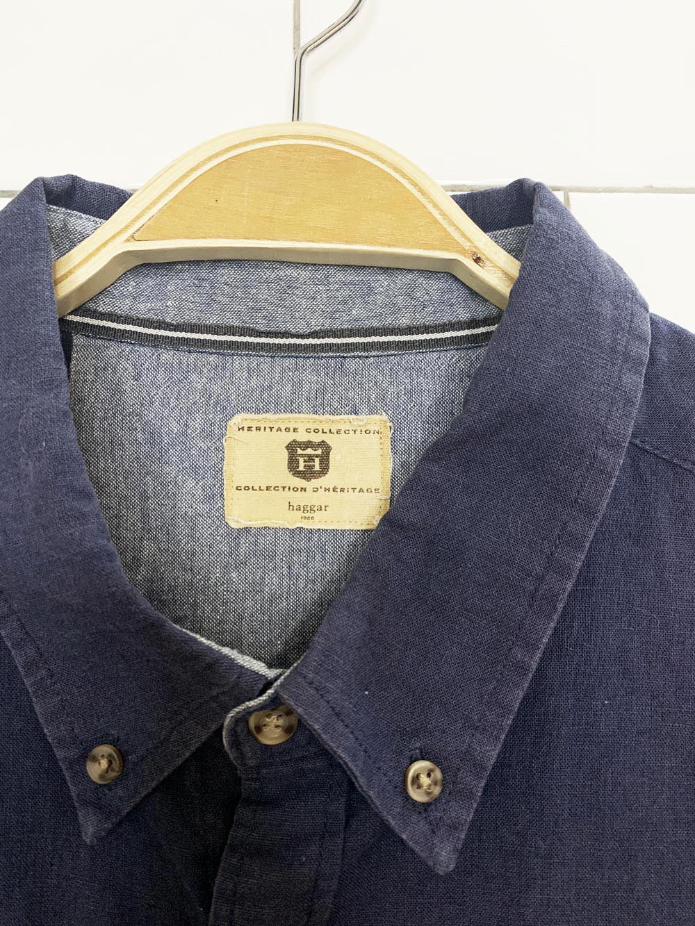 haggar heritage collection linen-blend full button shirt