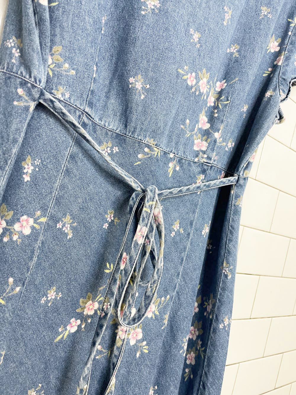 vintage 90s coldwater creek floral fitted full button denim maxi dress