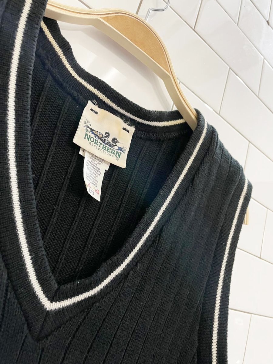vintage 90s NR varsity stripe chunky rib knit sweater vest | northern reflections - good market thrift store