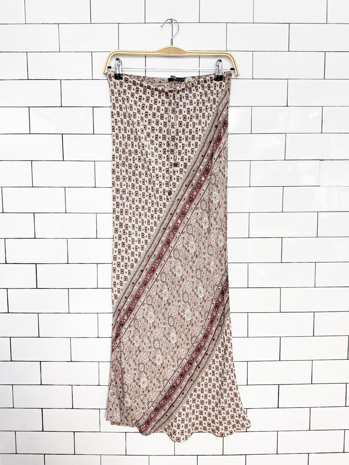 vintage 00s river island boho scarf print bias cut maxi skirt