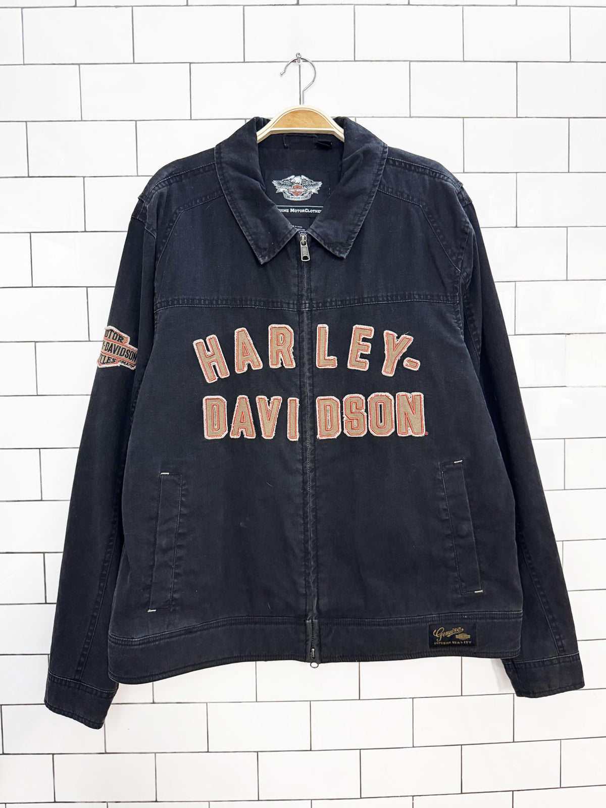 vintage 00s harley davidson spellout grunge garage jacket