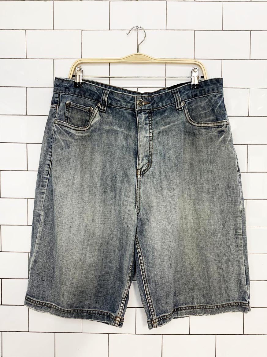 vintage 00s bongo jeans soft washed long denim shorts