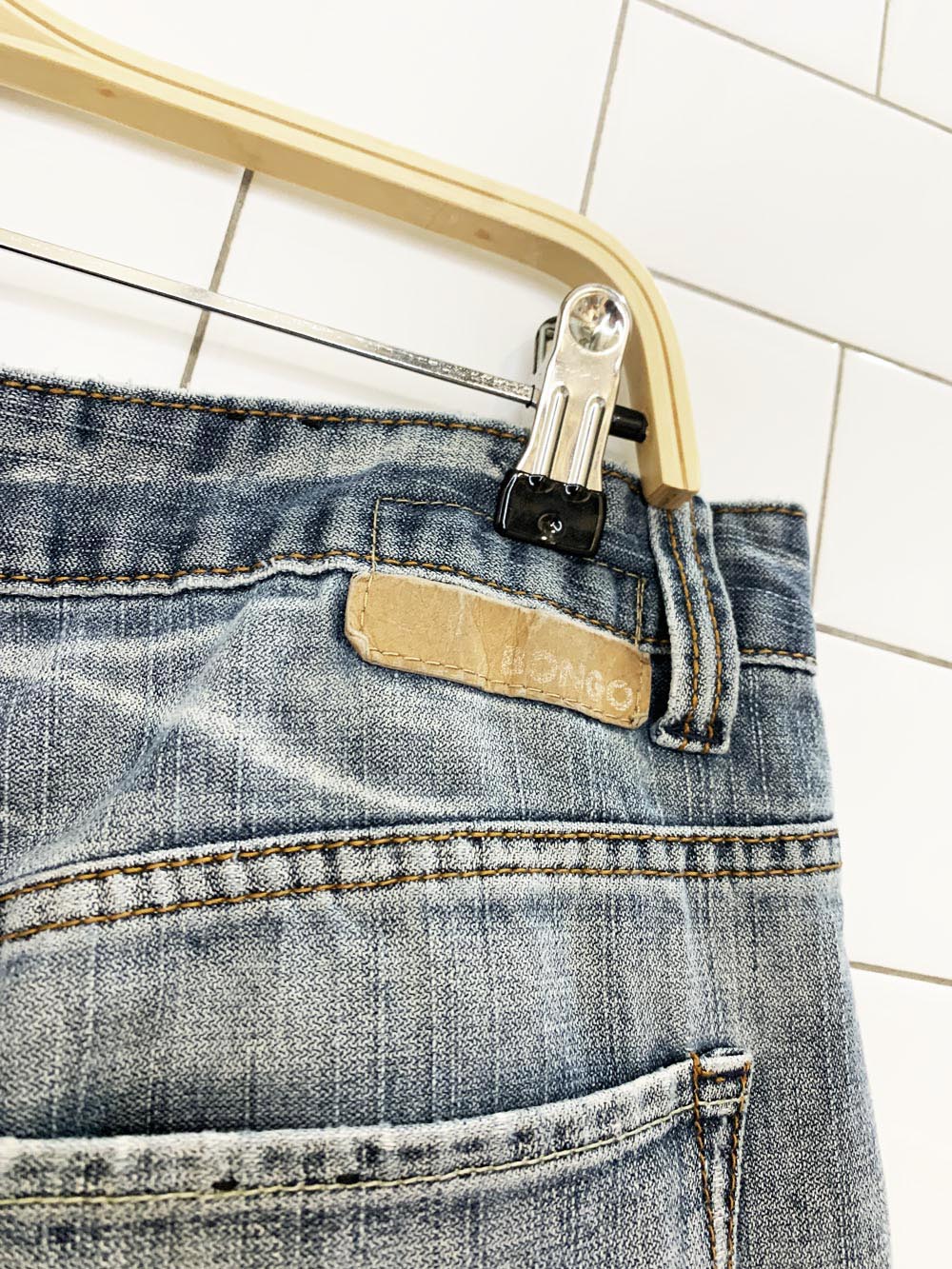 vintage 00s bongo jeans soft washed long denim shorts