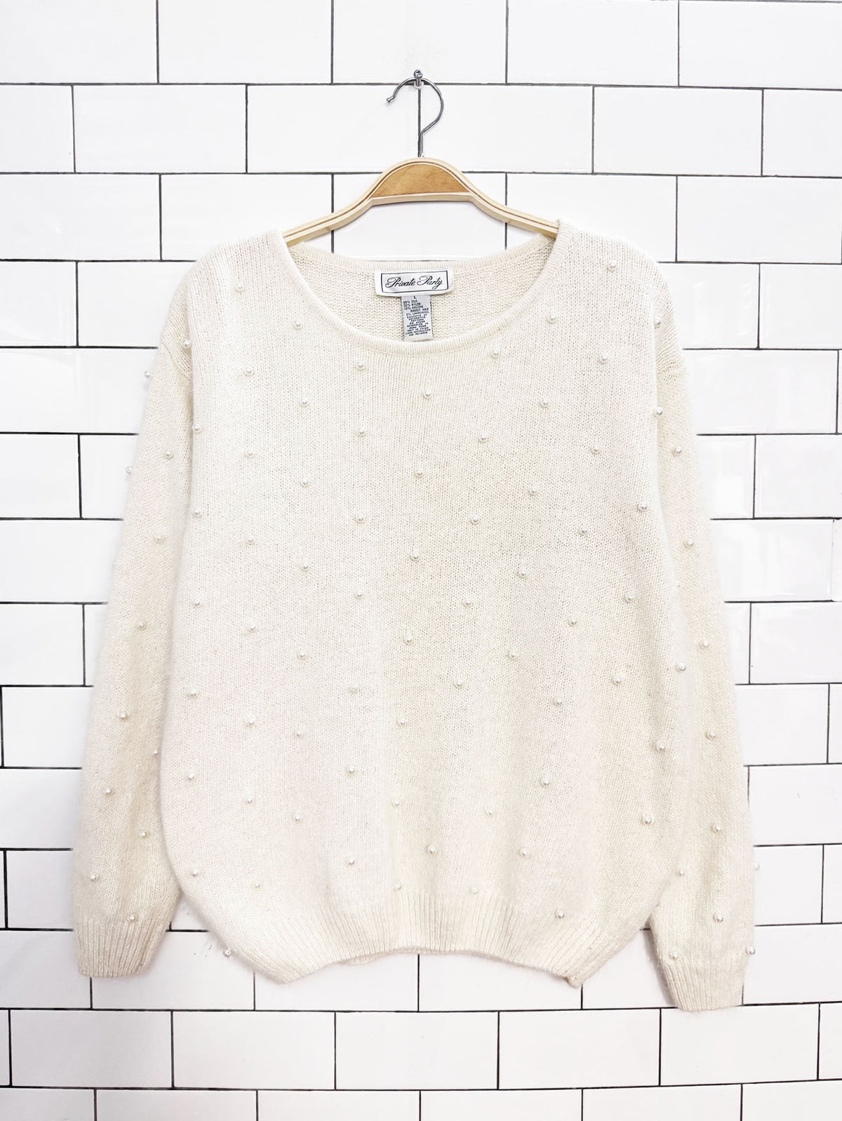 vintage private party silk-angora-wool pearl beaded knit sweater