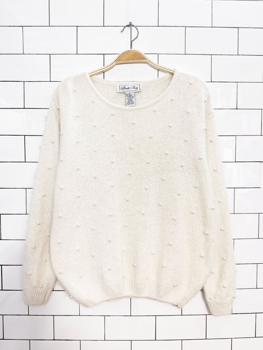 vintage private party silk-angora-wool pearl beaded knit sweater